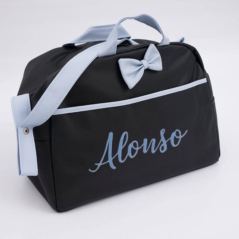 Bolso Maternidad Bebé Polipiel Kona Negro/Celeste Nanetes - Nanetes #